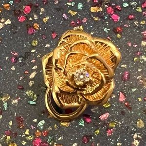 Tiffany & Co 14K Gold Diamond Rose Omega Flower Clip on SINGLE Earring